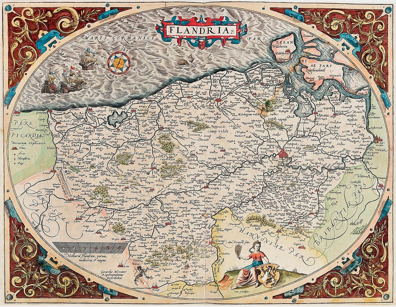 Geography Map of the Territory of Flanders from Theatrum Orbis Terrarum by Abraham Ortelius by Abraham Ortelius