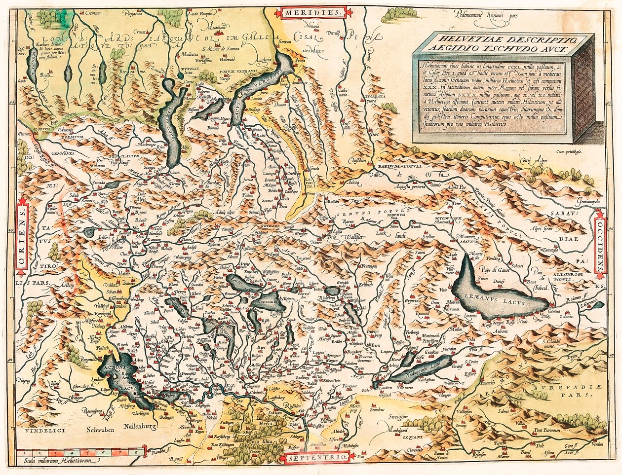 Geography map of the Swiss and French Alps including lakes from 