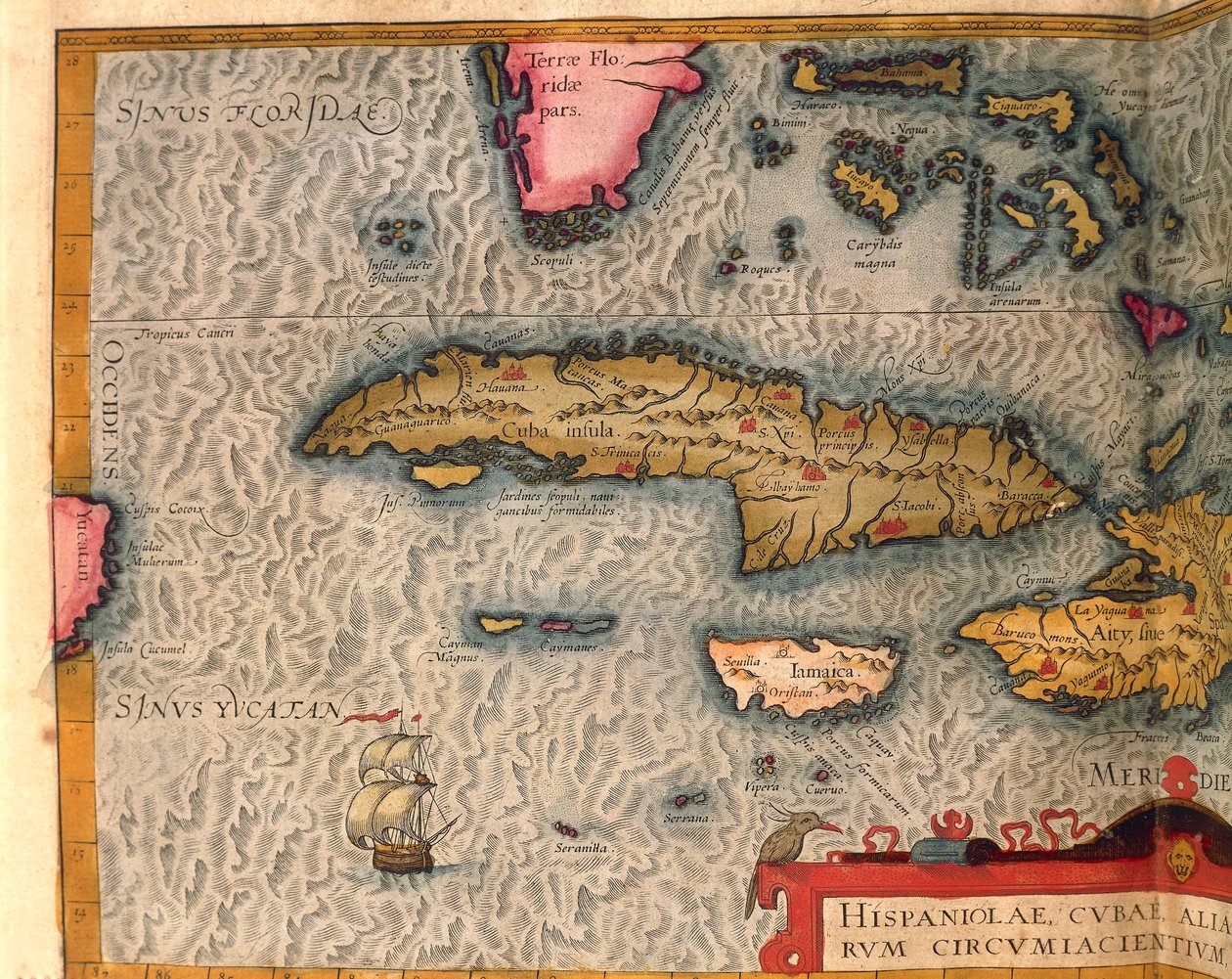 Map of Cuba and Jamaica from Theatrum Orbis Terrarum by Abraham Ortelius