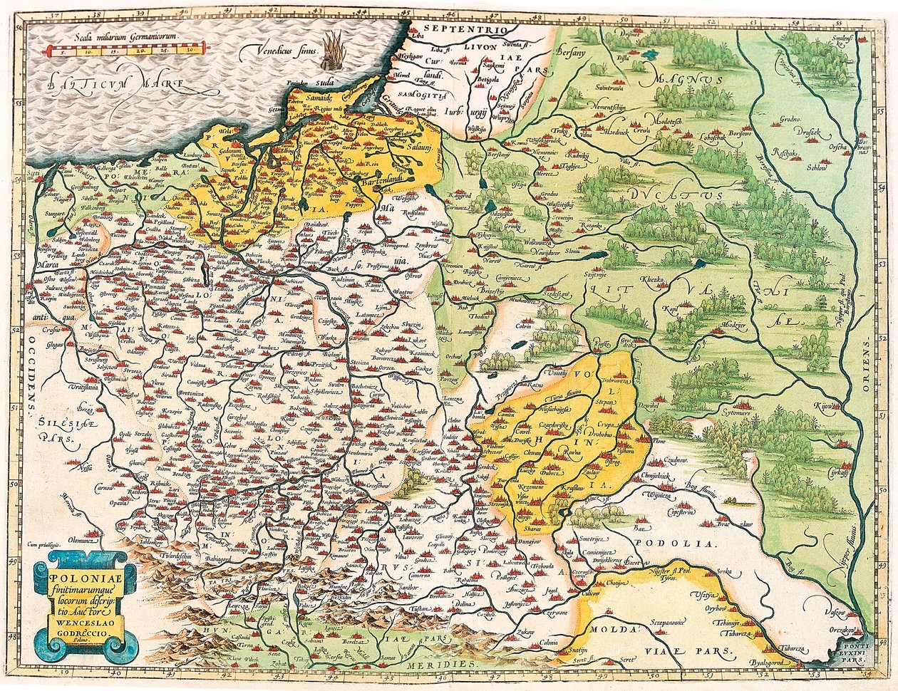 Geography Map of Poland from Theatrum Orbis Terrarum by Abraham Ortelius by Abraham Ortelius