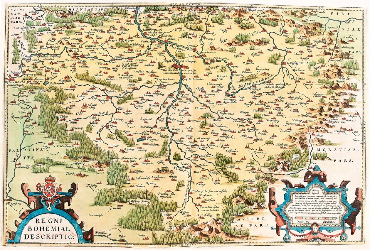 Geography map of the territory of Bohemia from 