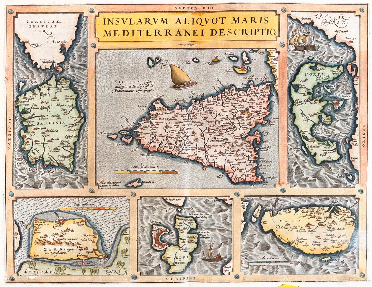 Sardinia, Sicily, Corfu, Djerba, Elba, Malta, Italy, Greece, Tunisia by Abraham Ortelius