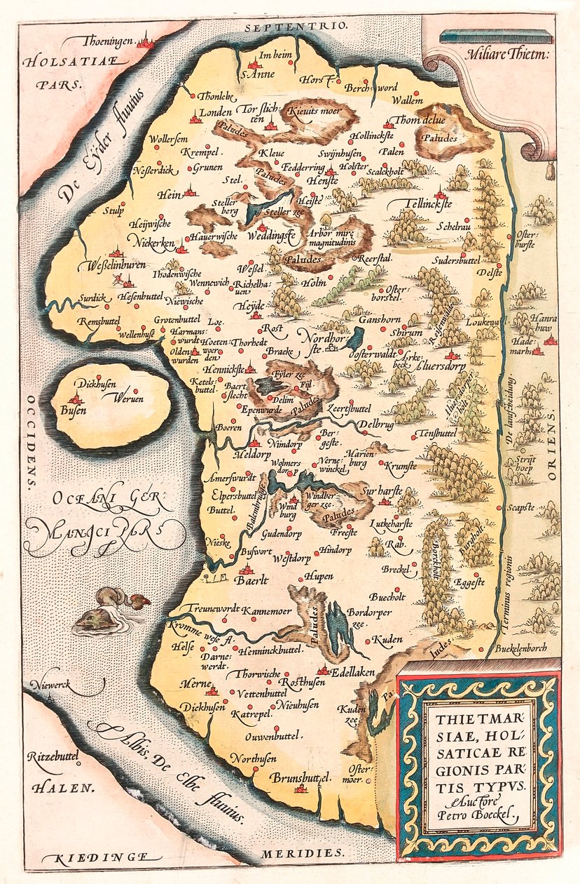 Geography Map of Northern Germany with the City of Kuden taken from Theatrum Orbis Terrarum by Abraham Ortelius by Abraham Ortelius