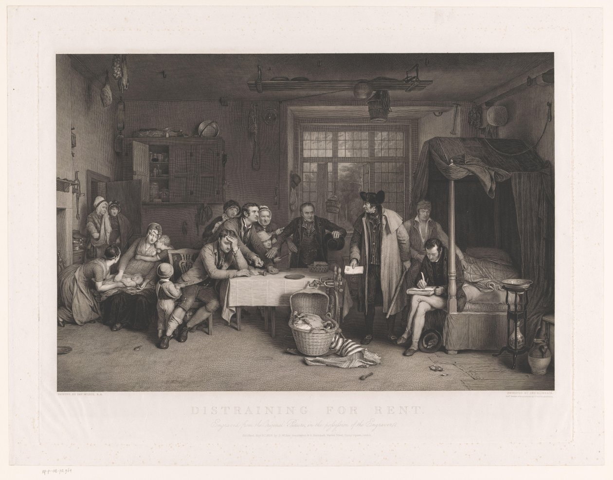 Sober Interior with Men Seizing the Property of a Family, Distraining for Rent (title on object) by Abraham Raimbach