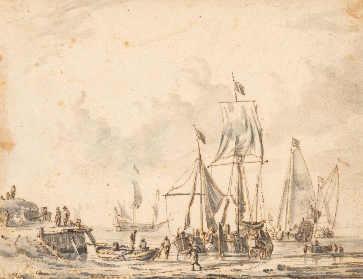 Ships at a Dock by Abraham Storck