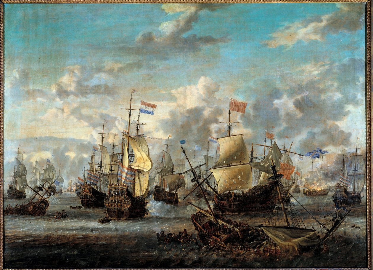 Second Anglo-Dutch War: The Battle of the Four Days from 11 to 14 June 1666. She opposed the Dutch fleets to the English. Painting by Abraham Storck. 17th century. Paris, Musee de la Marine by Abraham Storck