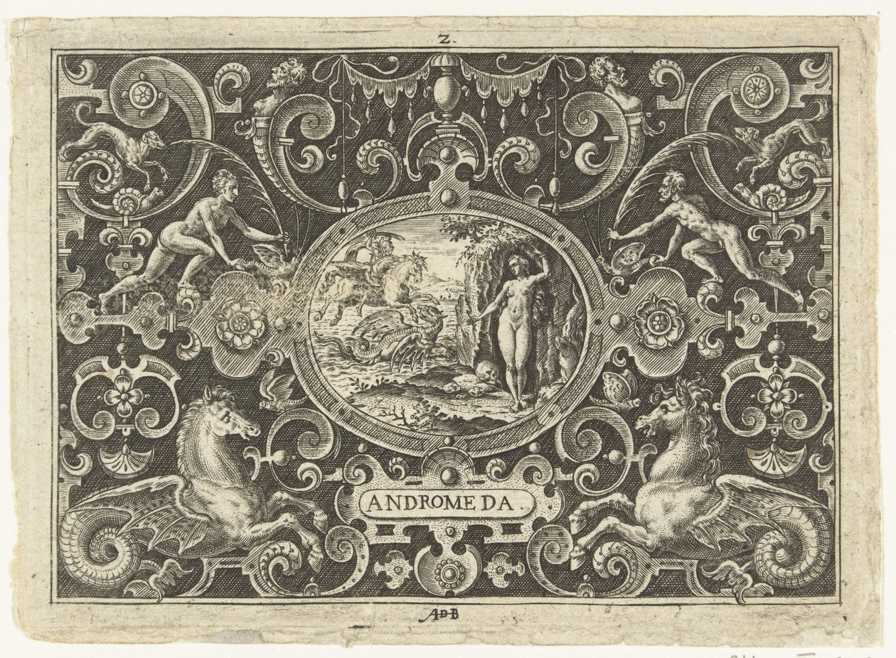 Cartouche: Perseus Rescues Andromeda by Abraham de Bruyn