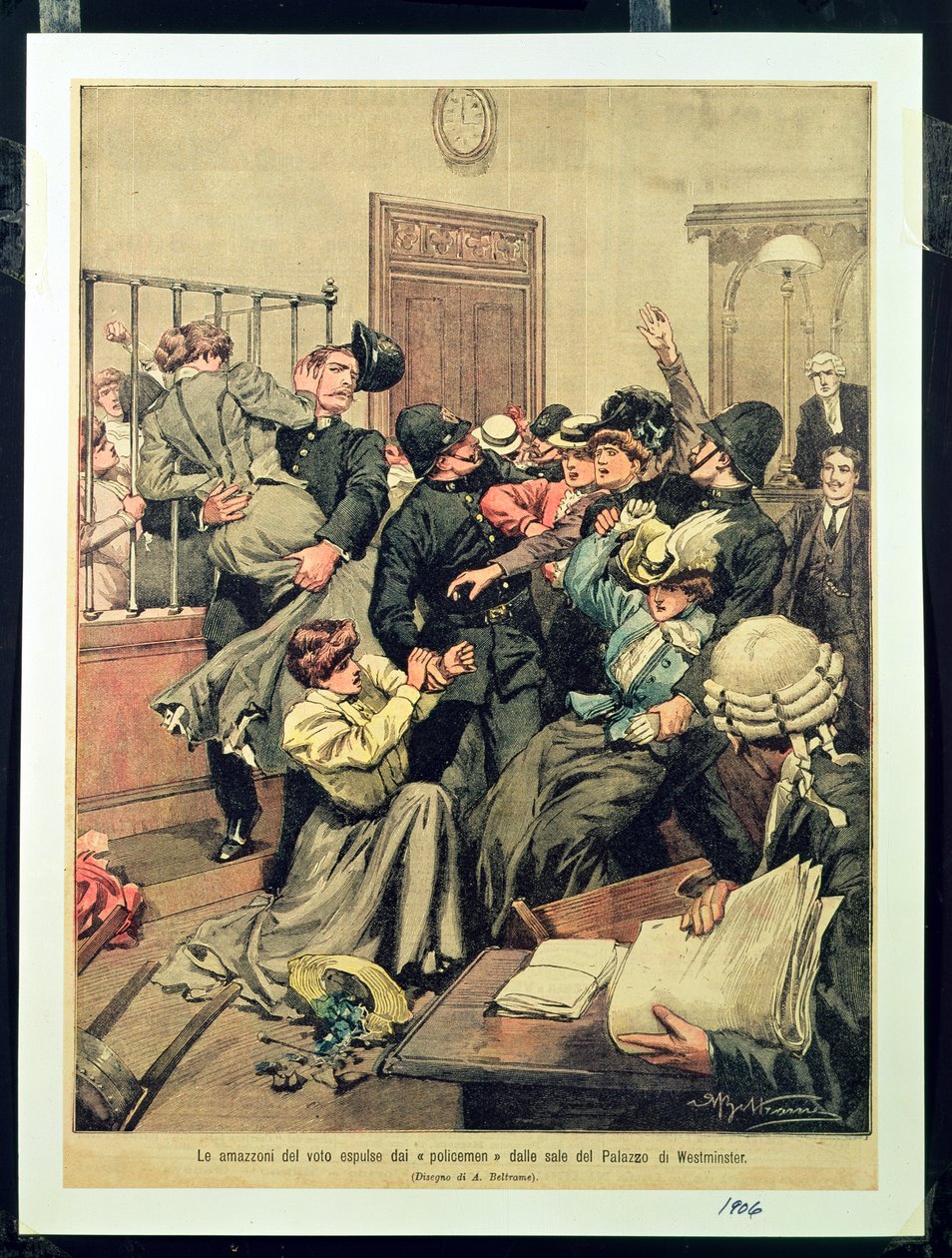 Policemen expelling Suffragettes from a room in the Palace of Westminster by Achille Beltrame