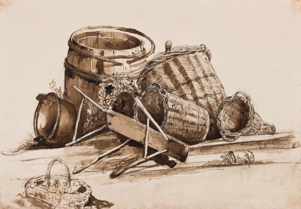 Baskets, Barrels and Bench, with Additions by Prince Alfonso Maria di Borbone, 1853 by Achille Vianelli