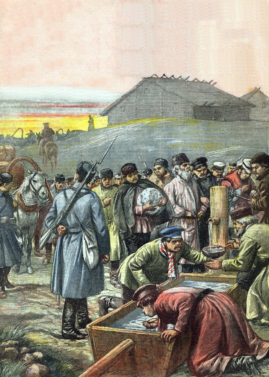 Convoy of Deported Russian Political Prisoners in Transit to Exile in Siberia by Achille Beltrame