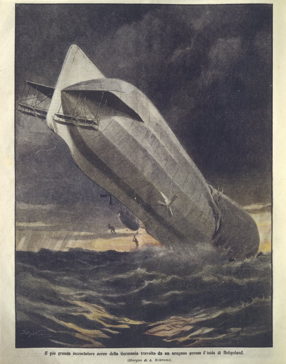 German cruiser being swept away by hurricane near Heligoland Island by Achille Beltrame