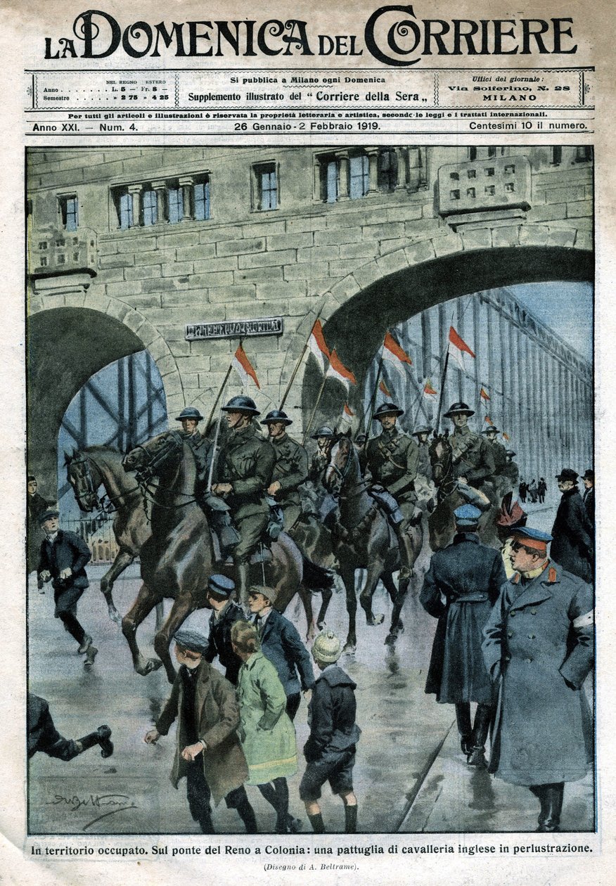 English Presence in Germany: Military Troops on a Rhine Bridge in Cologne by Achille Beltrame