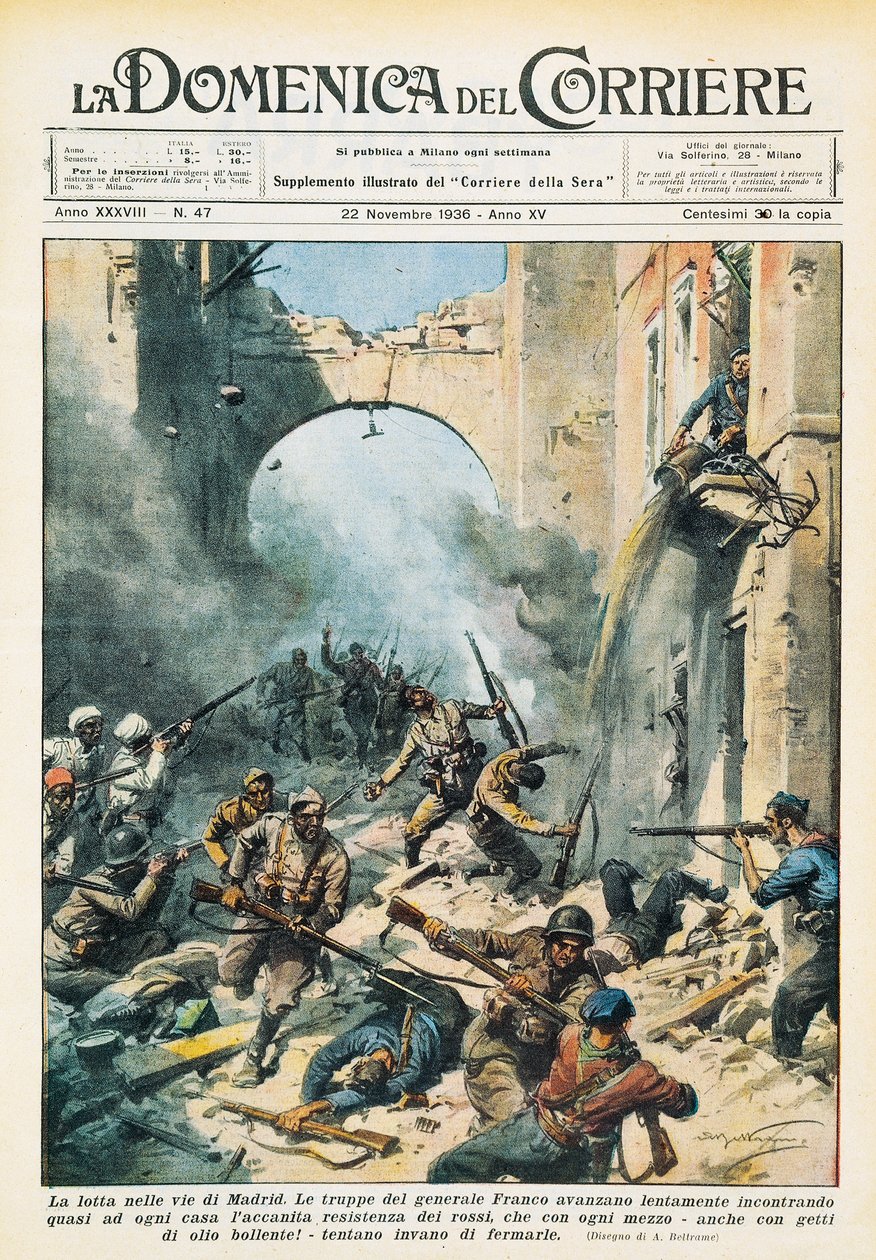 Melee in Streets of Madrid During Spanish Civil War by Achille Beltrame