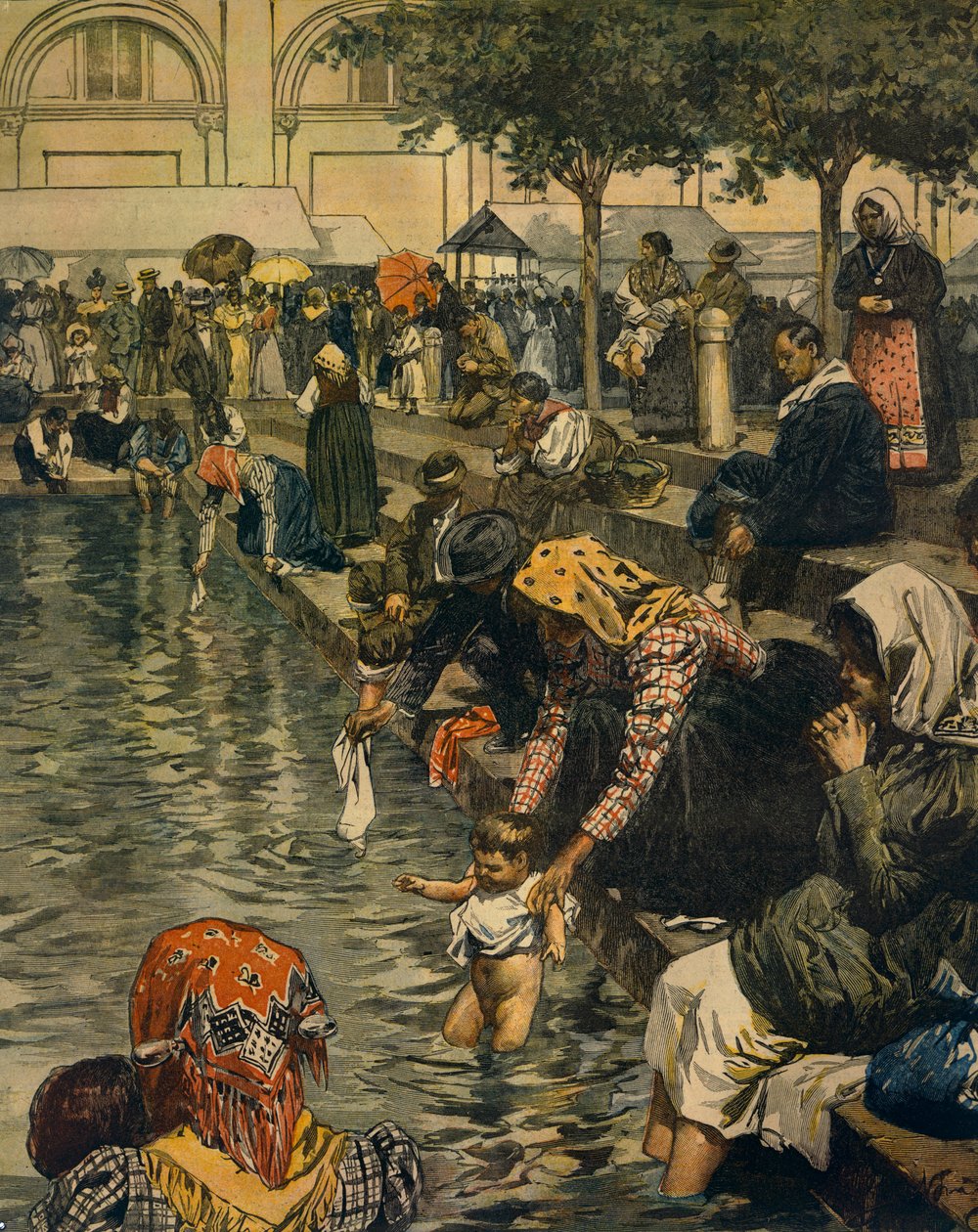 Pilgrimage to Caravaggio: Bathing in miraculous waters by Achille Beltrame
