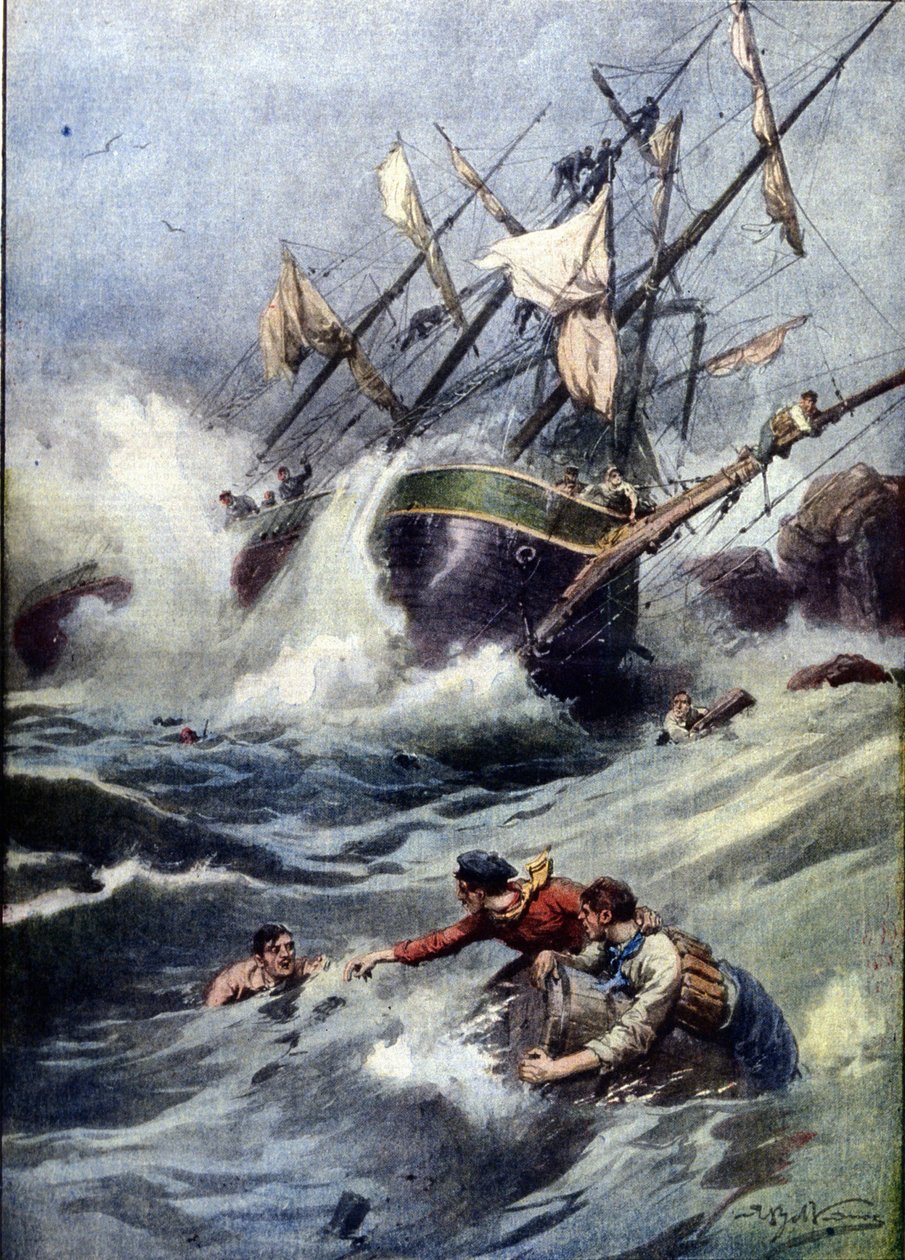 Sinking of a Russian 4-masted ship near the English coast by Achille Beltrame