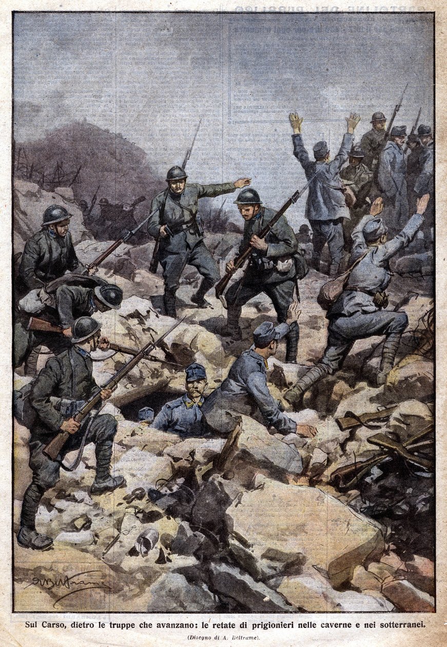 World War I: Italian Front on the Carso Plateau and Prisoners in the Underground by Achille Beltrame
