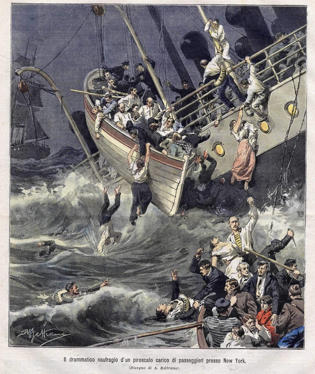 Wreck of the Larchmont Boat off New York in February 1907 by Achille Beltrame