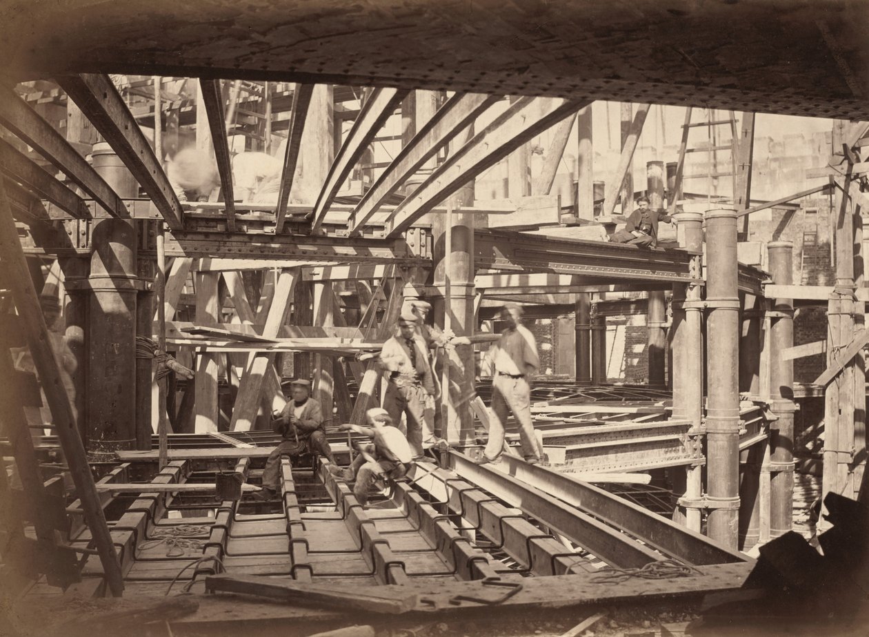 Workers on Girders of Auditorium, New Paris Opera, c. 1867 by Achille Delmaet