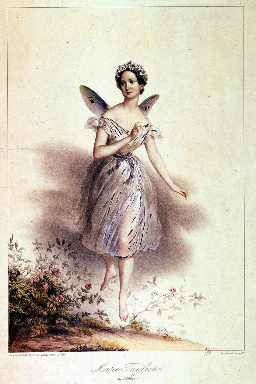 Marie Taglioni (1804 - 1884), ballerina, represented in sylphide - Illustration by Achille Deveria (1800 - 1857) by Achille Devéria