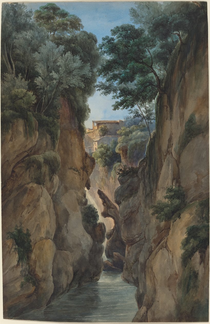 View of a Waterfall through a Ravine by Achille Etna Michallon