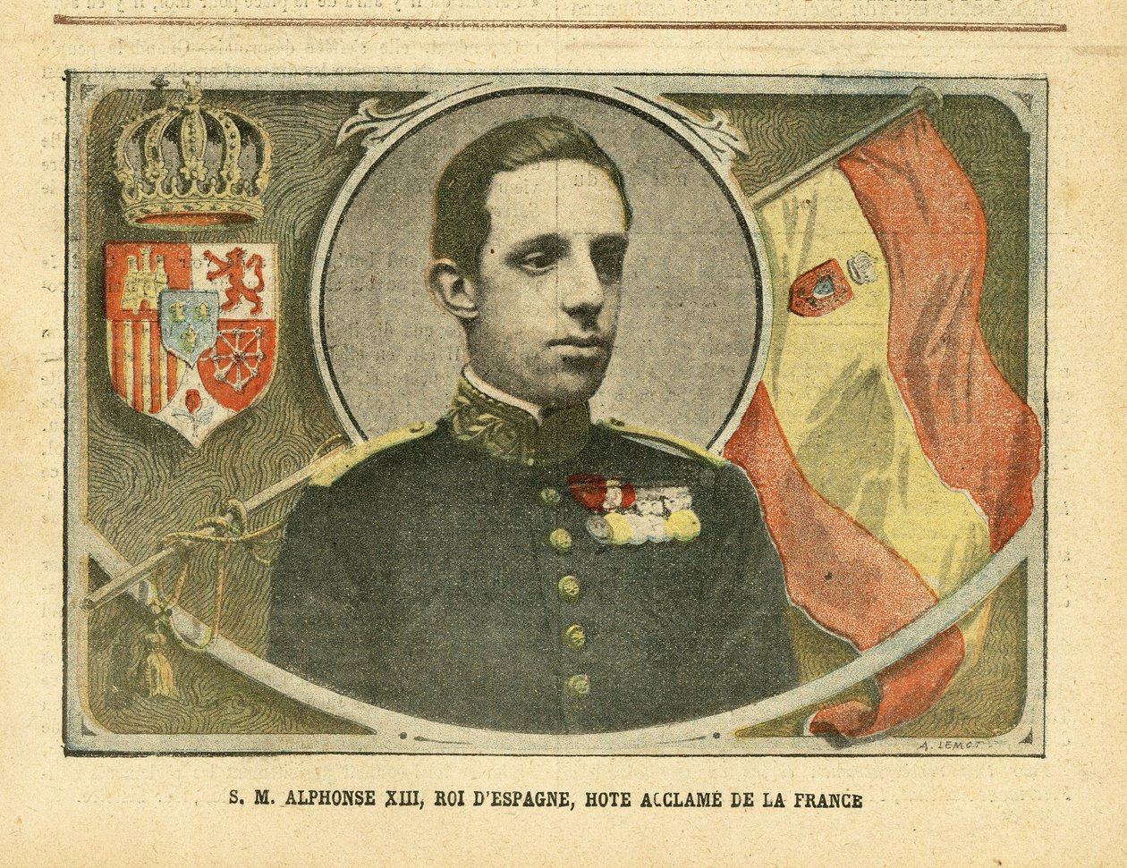 His Majesty Alfonso XIII, King of Spain, Acclaimed Guest of France by Achille Lemot