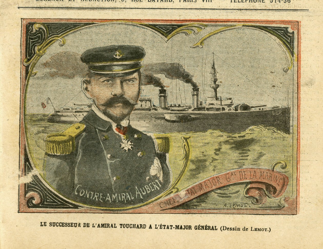 Illustration of Achille Lemot in Le Pelerin, 27/08/05 - The Successor of Admiral Touchard to the General Staff - Army, Navy, Staff, Warships - Admiral Admirals, Aubert Marie Jacques Charles, Touchard Philippe by Achille Lemot