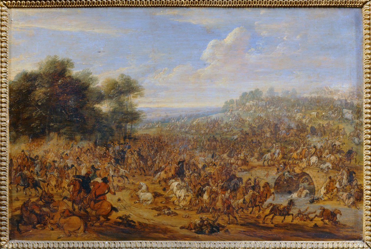 Battle Near a Bridge by Adam Frans van der (circle of) Meulen