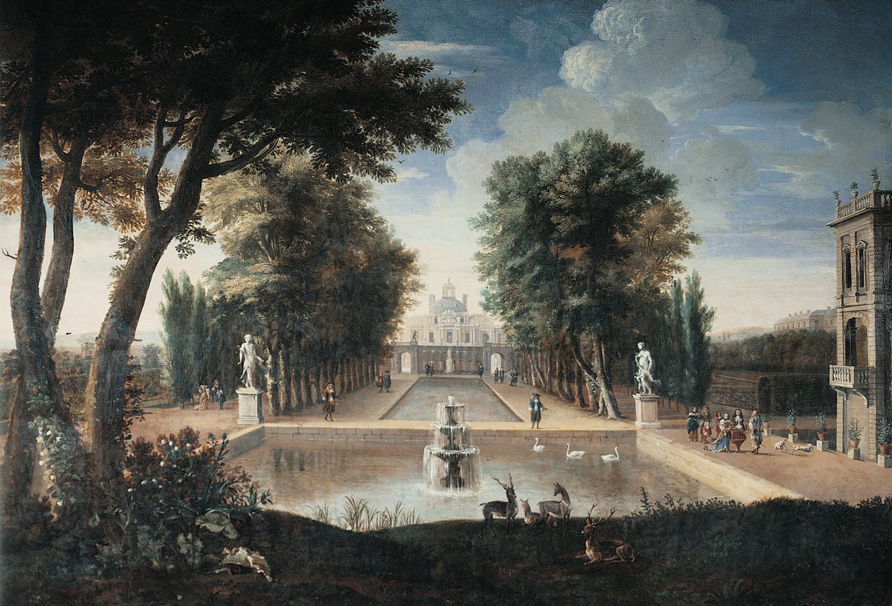 View of a Palace by Adam Frans van der (style of) Meulen
