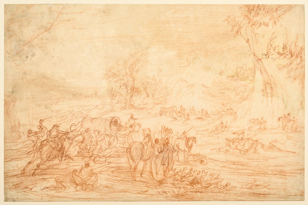 Landscape, with an Attack on a Convoy of Coaches by Adam Frans van der Meulen