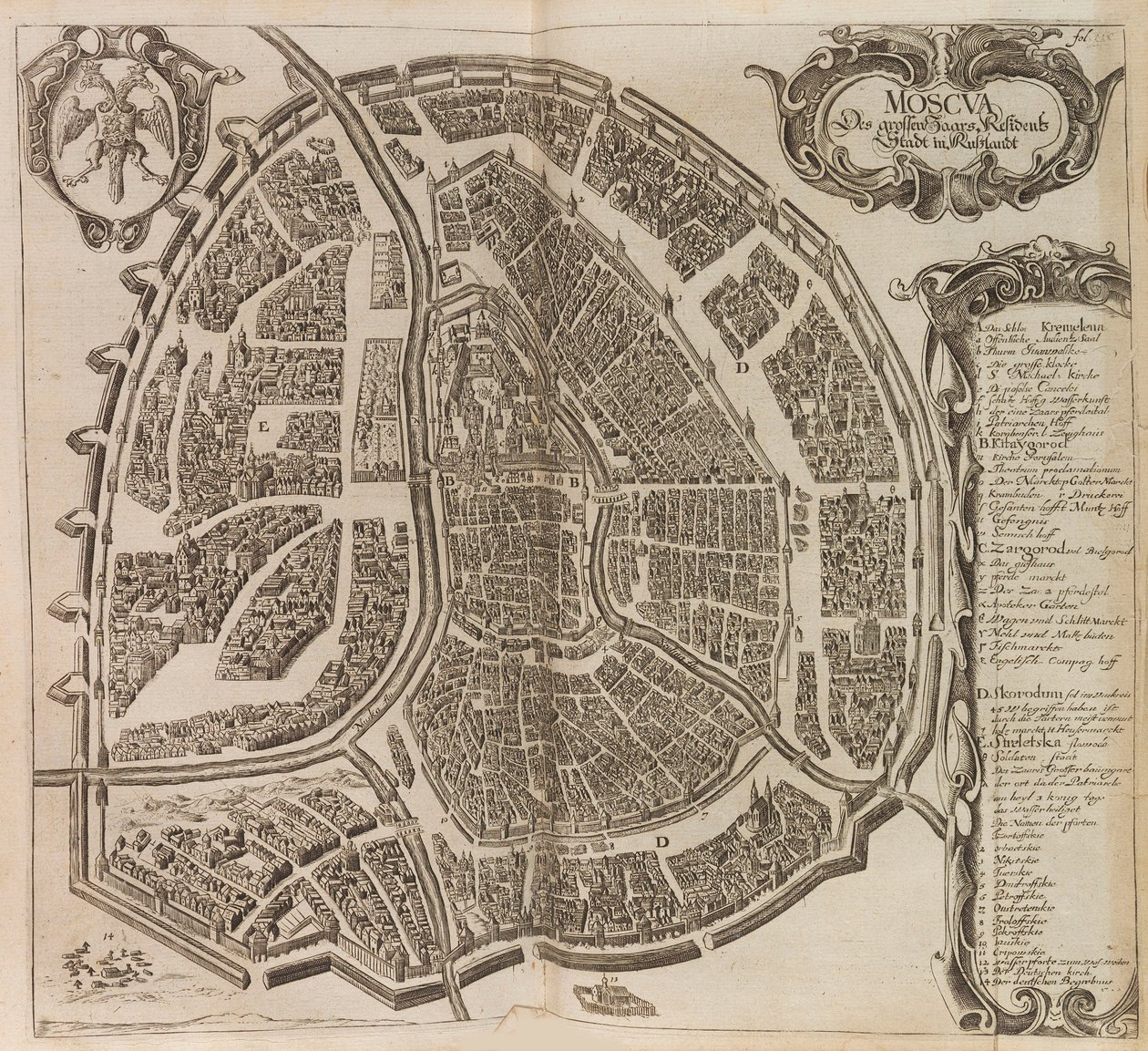 Map of Moscow. From: Vermehrte Newe Beschreibung der Muscowitischen by Adam Olearius