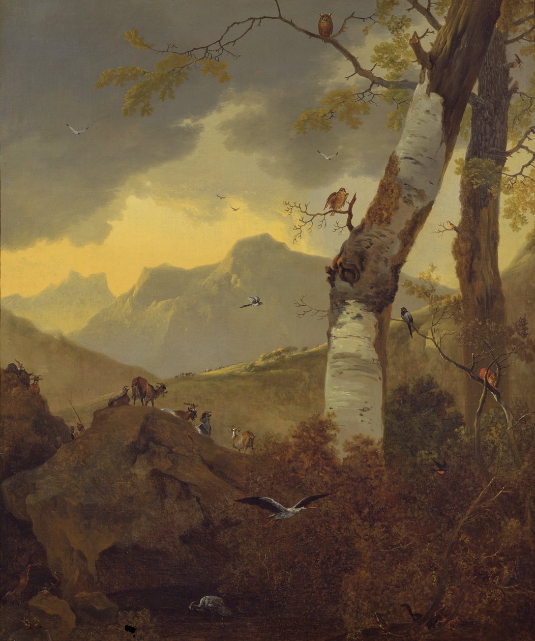 Mountainous Landscape with Goats and Birds by Adam Pynacker