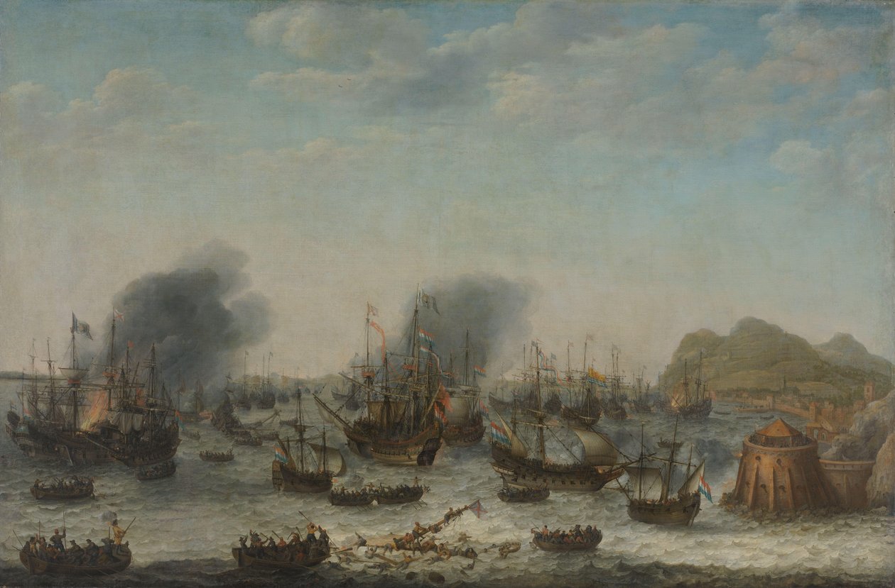 The Defeat of the Spanish at Gibraltar by a Dutch Fleet under the Command of Admiral Jacob van Heemskerck, 25 April 1607 by Adam Willaerts (signed by artist)