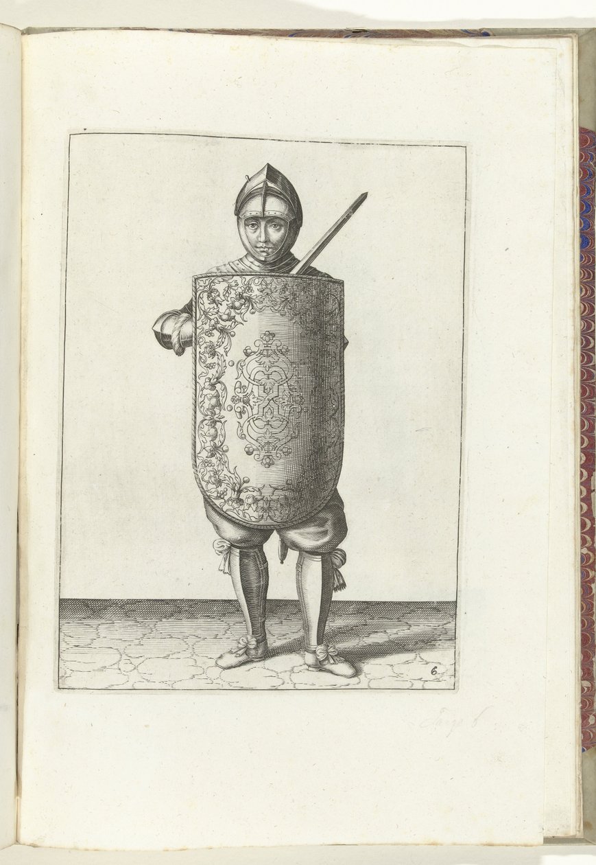 Exercise with the Targe and Rapier: The Soldier Holds the Targe in Front of the Chest and the Drawn Rapier Against the Left Shoulder (No. 6), 1618 by Adam van Breen