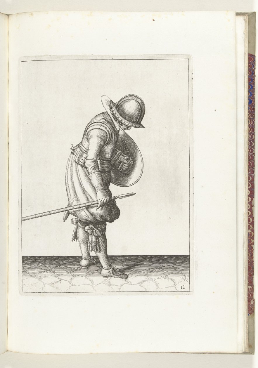 The Exercise with Shield and Pike: The Soldier Places the Pike Next to His Right Foot on the Ground (No. 16), 1618 (series title: The Nassau Weapon Handling, of Shield, Pike, Rapier and Target: Both Figuratively Depicted, and Set According to the New Order by Adam van Breen