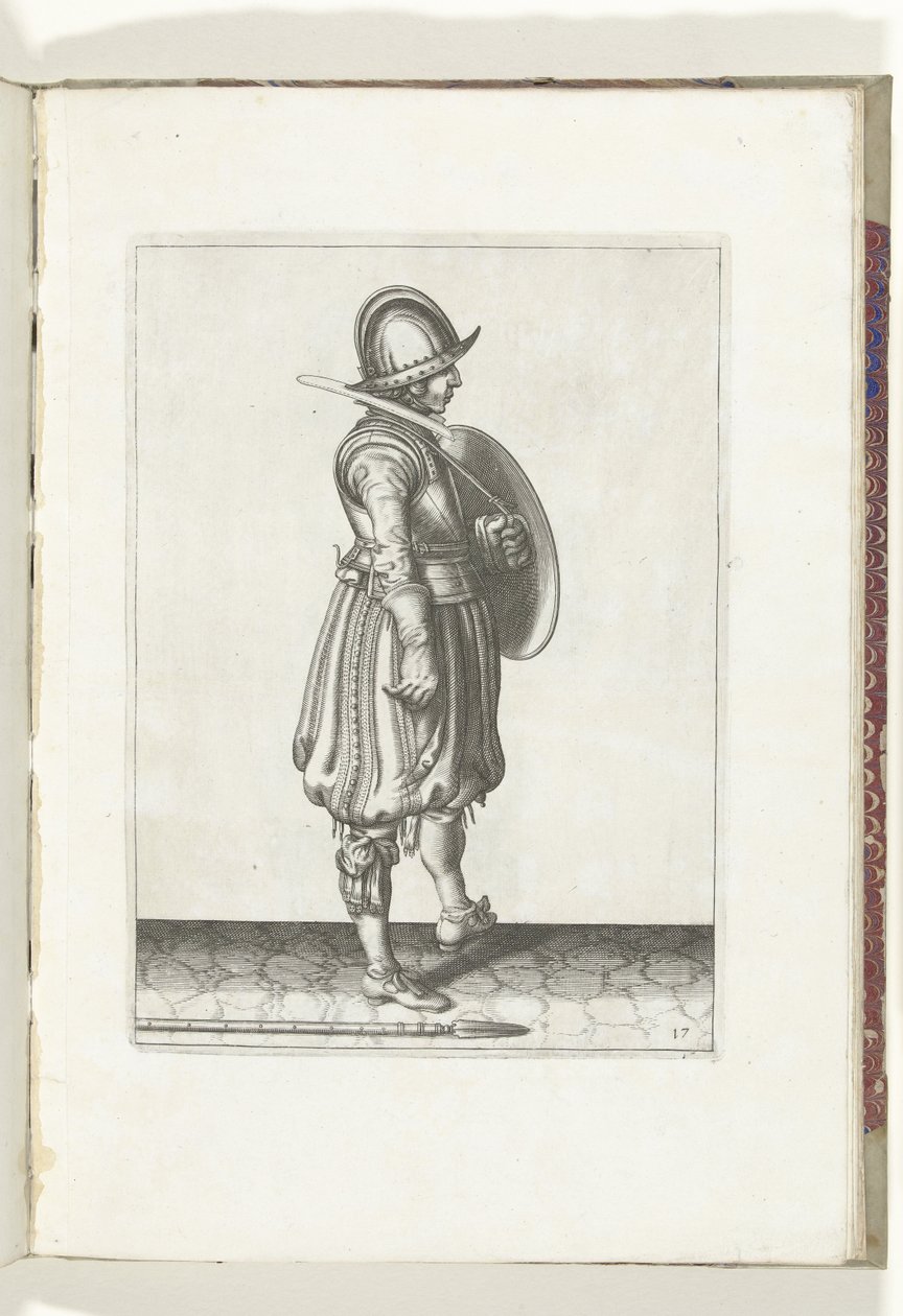 The Exercise with Shield and Pike: The Soldier with the Shield Ready and the Pike Next to His Right Foot on the Ground (no. 17), 1618 The Nassau Weapon Handling, of Shield, Pike, Rapier and Target: Both Figuratively Depicted, and Set According to the New O by Adam van Breen