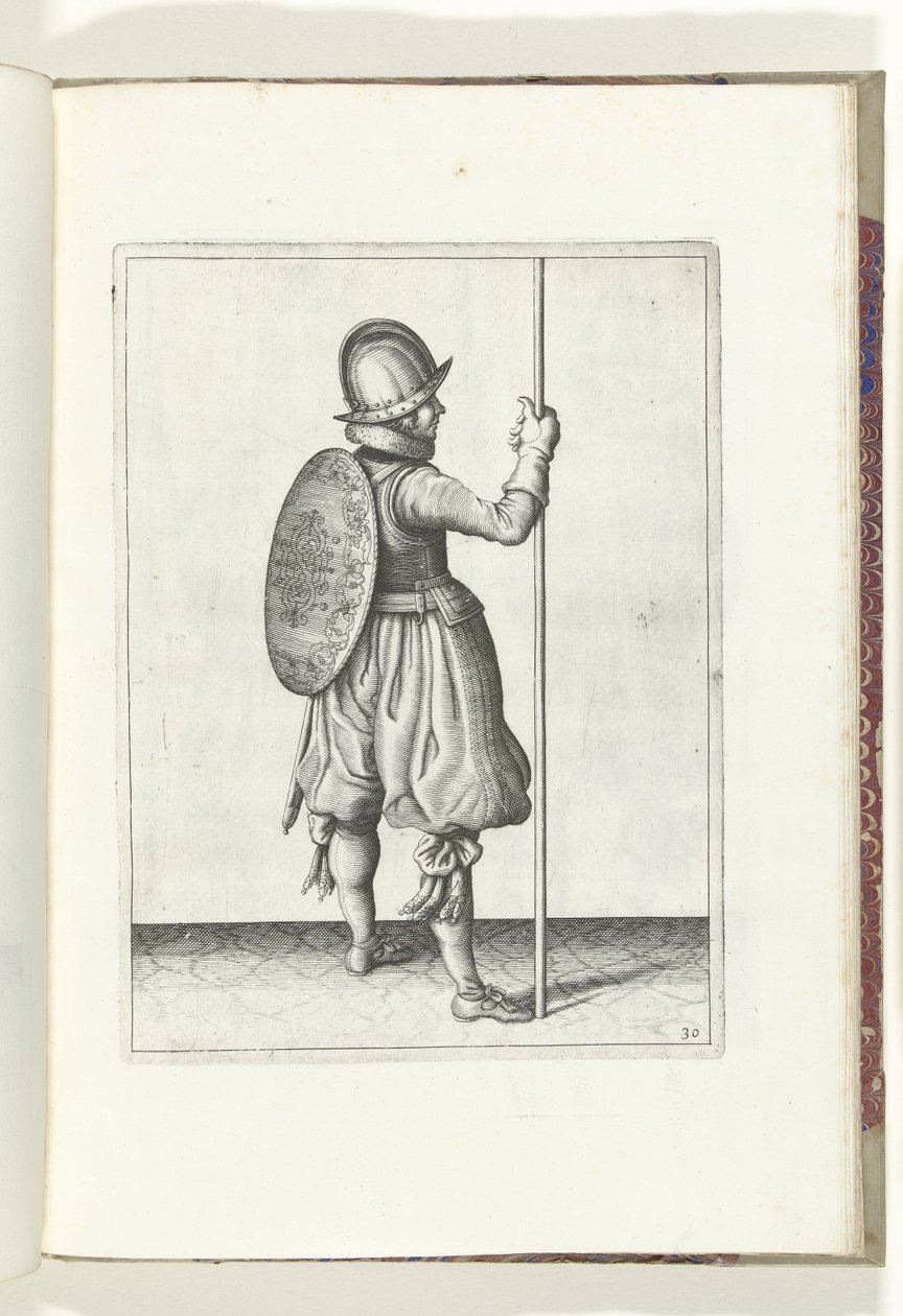 The Exercise with Shield and Pike: The Soldier Standing with the Pike Resting on the Ground Next to the Right Foot (No. 30), 1618 by Adam van Breen