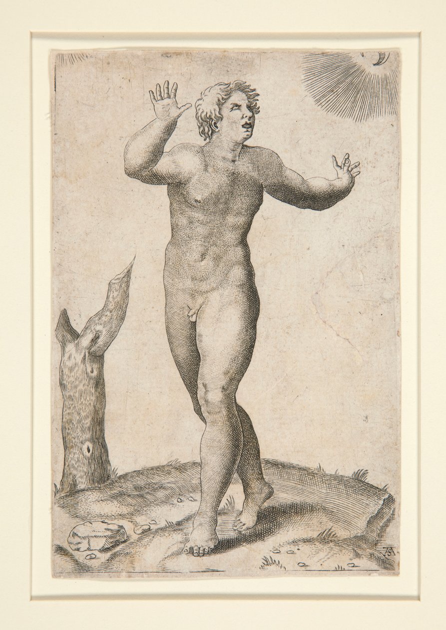 A Nude Man Who is Frightened by Seeing the Moon and the Sun in the Sky at the Same Time by Adamo Scultori