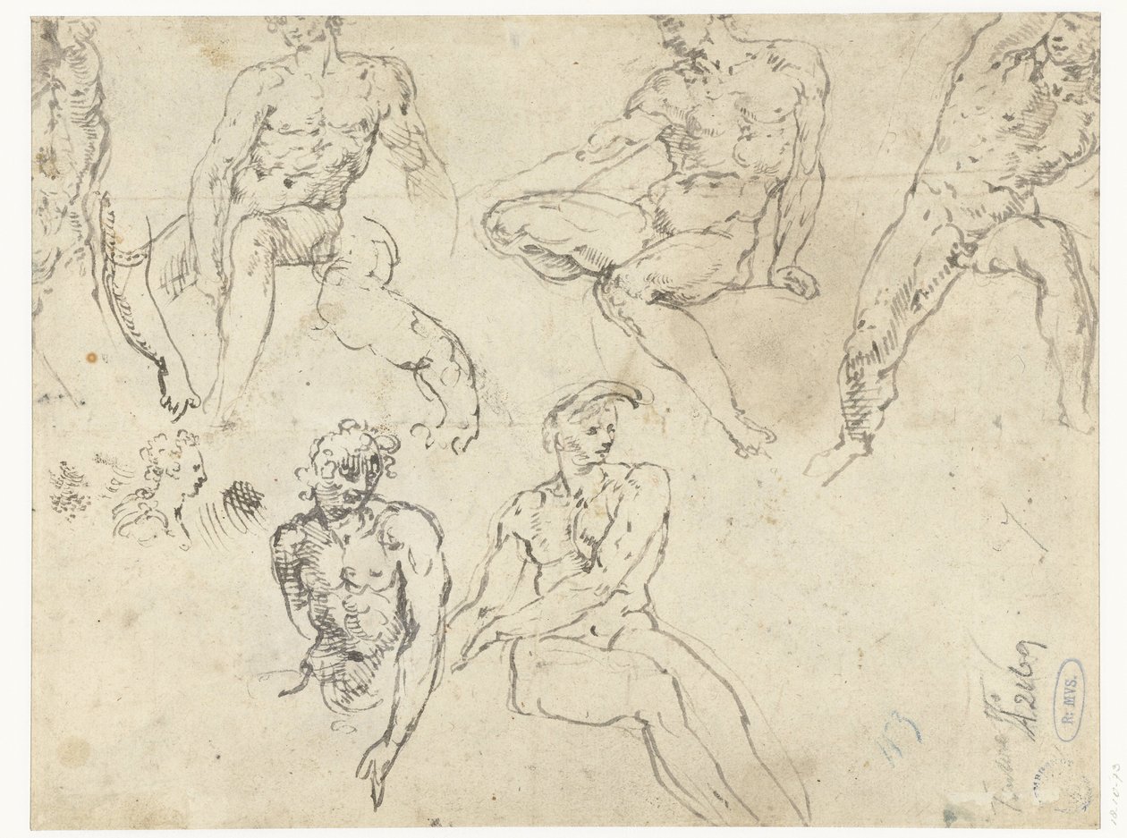 Studies of Seated Naked Men, the Ignudi by Adamo Scultori