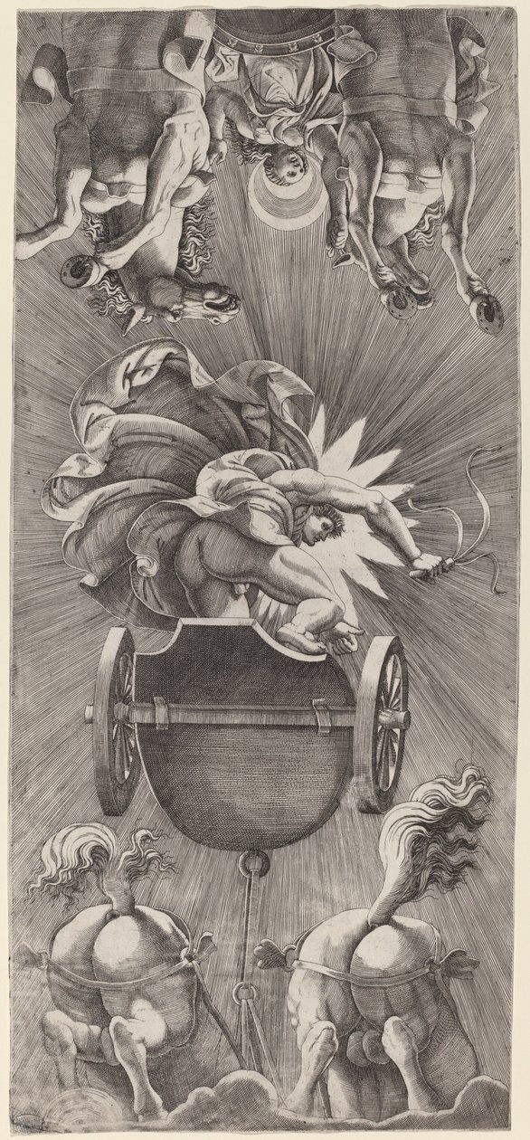 The Setting of the Sun with Chariots of Apollo and Diana by Adamo Scultori after Giulio Romano