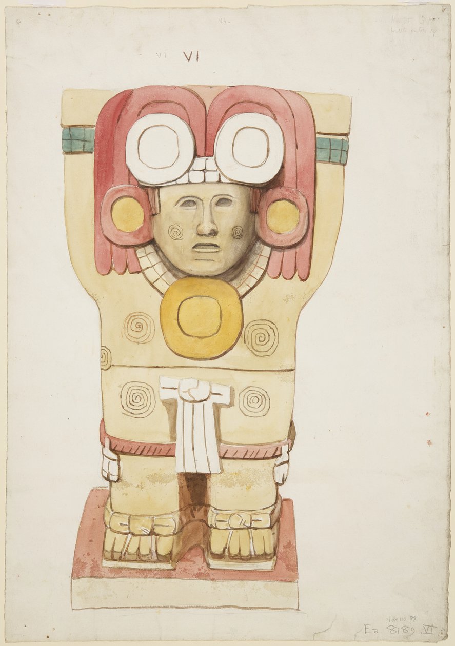 Caryatid from the outer chamber, Temple A, ball court, Chichen Itza, Mexico by Adela Breton