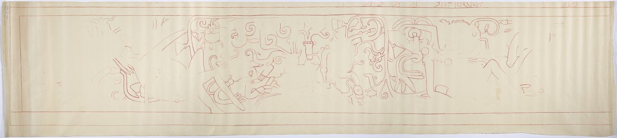 Outline Tracing of a Wall Painting from the West Wall, Upper Temple of the Jaguars, Chichen Itza, Mexico by Adela Breton