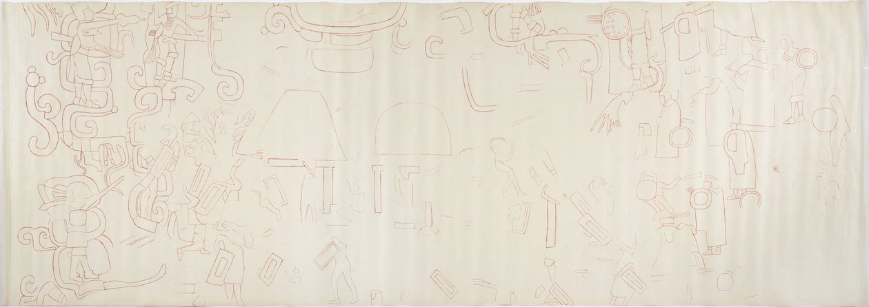 Painting from the north wall, Upper Temple of the Jaguars, Chichen Itza, Mexico Centre section by Adela Breton