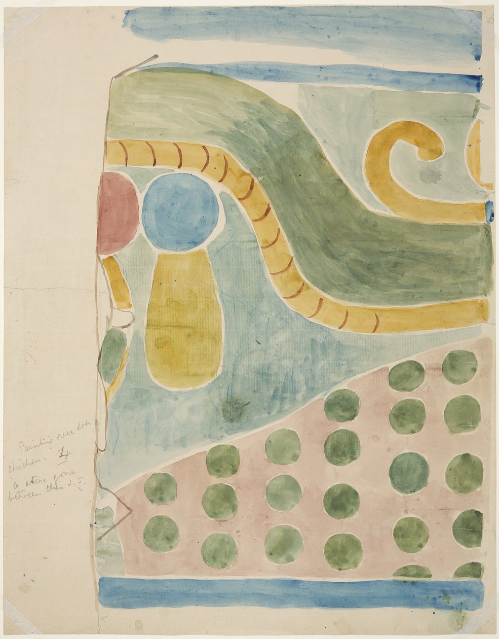 Painting of part of a mural depicting a human sacrifice from over the inner door of the inner chamber Upper Temple of the Jaguars, Chichen Itza, Mexico by Adela Breton