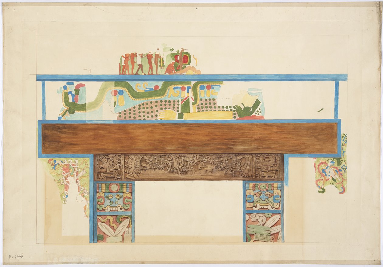 Quarter scale copy of a wall painting west wall, Upper Temple of the Jaguars, Chichen Itza, Mexico by Adela Breton