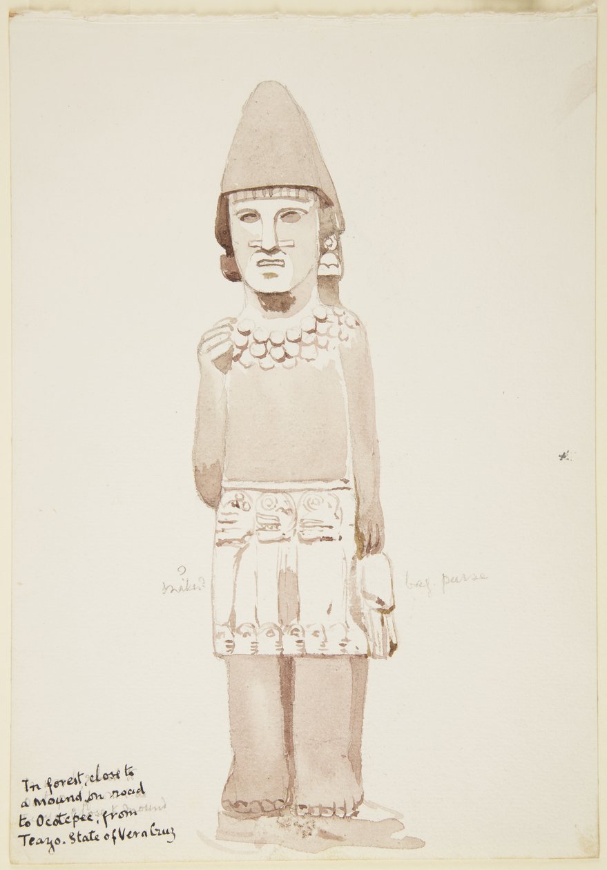 Statue from Teayo, North Veracruz, Mexico Shows Stone Statue with Male Figure Wearing Kilt by Adela Breton