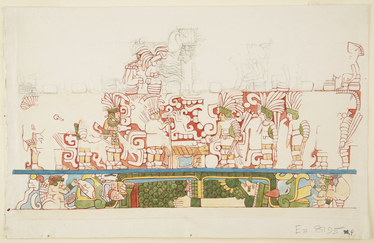 Stone Relief from the Centre of the North Wall, North Building C, Ball Court, Chichen Itza, Mexico by Adela Breton