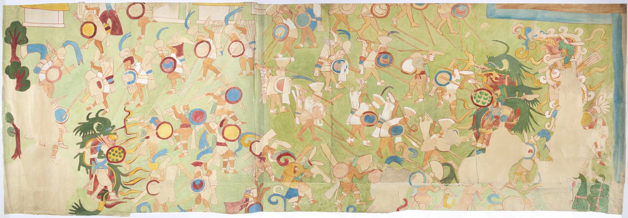 Tracing of a mural painting from the south west wall, Upper Temple of the Jaguars, Chichen Itza, Mexico by Adela Breton