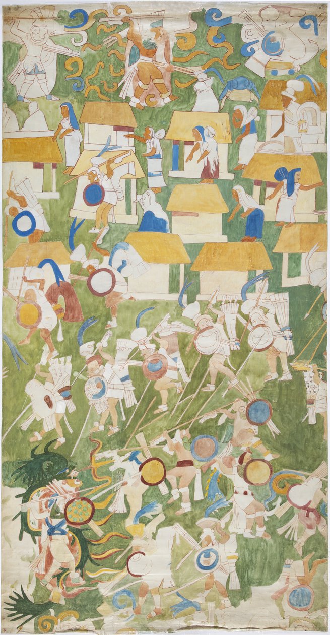 Tracing of a mural painting from the southern panel of the west wall, Upper Temple of the Jaguars, Chichen Itza, Mexico by Adela Breton
