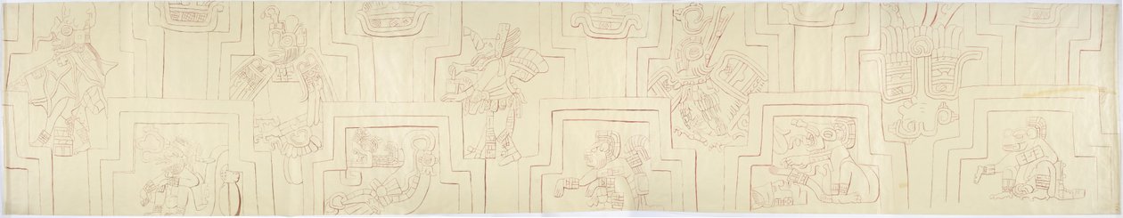 Tracing of a Painted Relief from Painted Stucco Reliefs from the Facade of a Mound or Pyramid at Acanceh, Mexico by Adela Breton