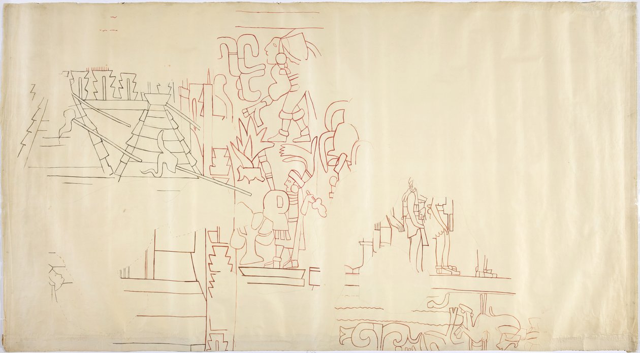 Tracing of a wall painting from Casa de Monjas, Chichen Itza, Mexico by Adela Breton